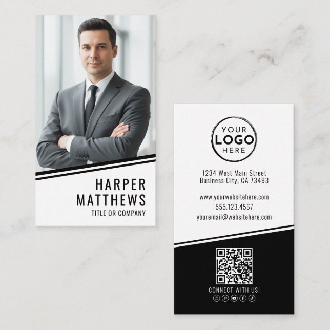 Professionelles Foto QR-Code Firmenlogo Vertikal Visitenkarte (Vorne/Hinten)