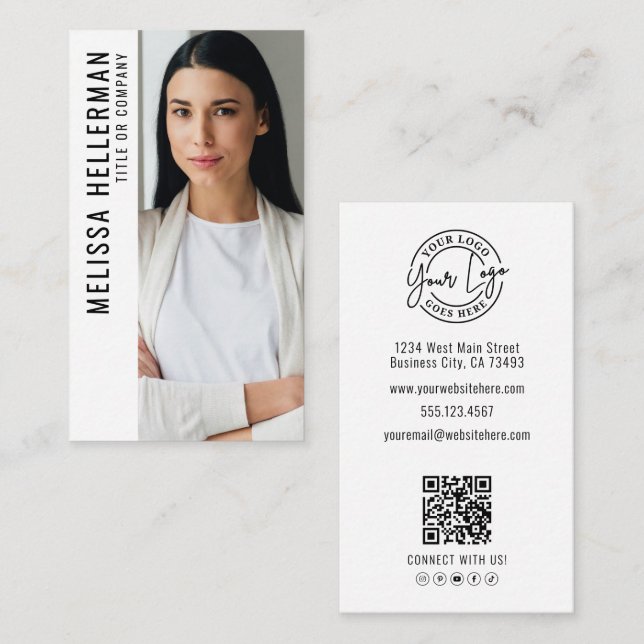 Professionelles Foto QR-Code Firmenlogo Vertikal Visitenkarte (Vorne/Hinten)