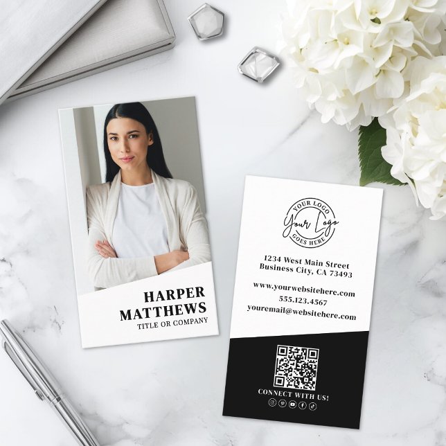 Professionelles Foto QR-Code Firmenlogo Vertikal Visitenkarte (Professional Photo QR Code Company Logo Vertical Business Card )