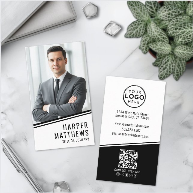Professionelles Foto QR-Code Firmenlogo Vertikal Visitenkarte (Professional Photo QR Code Company Logo Vertical Business Card )