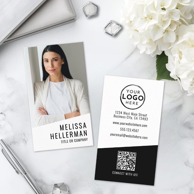 Professionelles Foto QR-Code Firmenlogo Vertikal Visitenkarte (Professional Photo QR Code Company Logo Vertical Business Card )