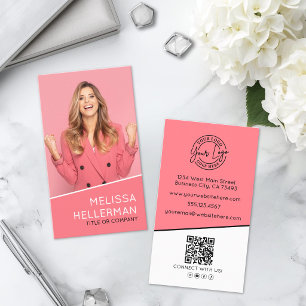 Professionelles Foto QR-Code-Logo Vertikal Pink Visitenkarte
