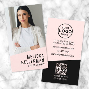 Professionelles Foto-QR-Code-Logo Vertikal Pink Visitenkarte
