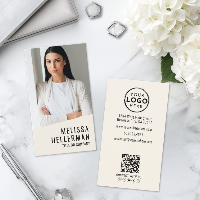 Professionelles Foto QR-Code-Logo Vertikal Visitenkarte (Professional Photo QR Code Logo Vertical Business Card )
