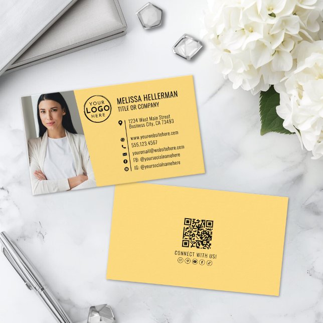 Professionelles Gelbes QR-Code-Foto-Logo Visitenkarte (Professional Yellow QR Code Photo Logo Business Card )