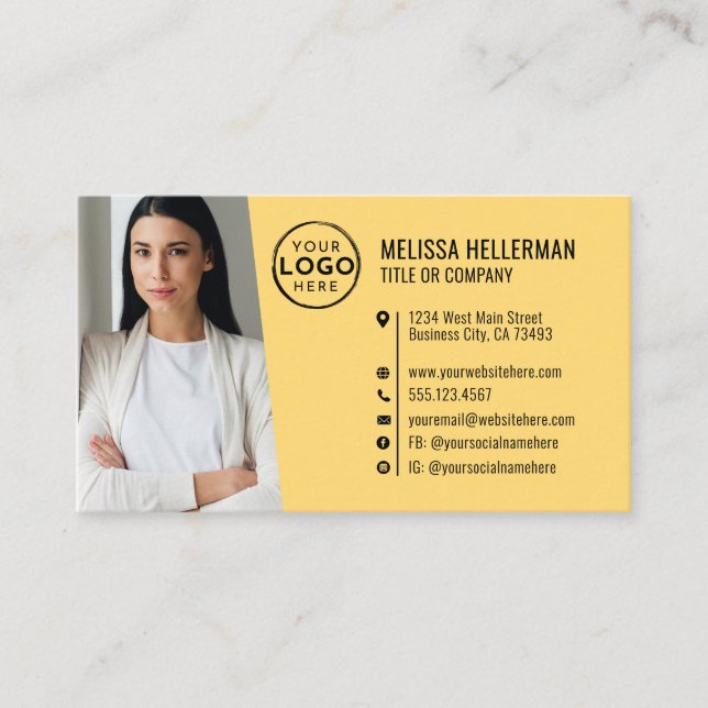 Professionelles Gelbes QR-Code-Foto-Logo Visitenkarte (Vorderseite)