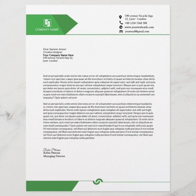 Professionelles Geschäftsbrietpapier Briefbogen (Vorderseite)