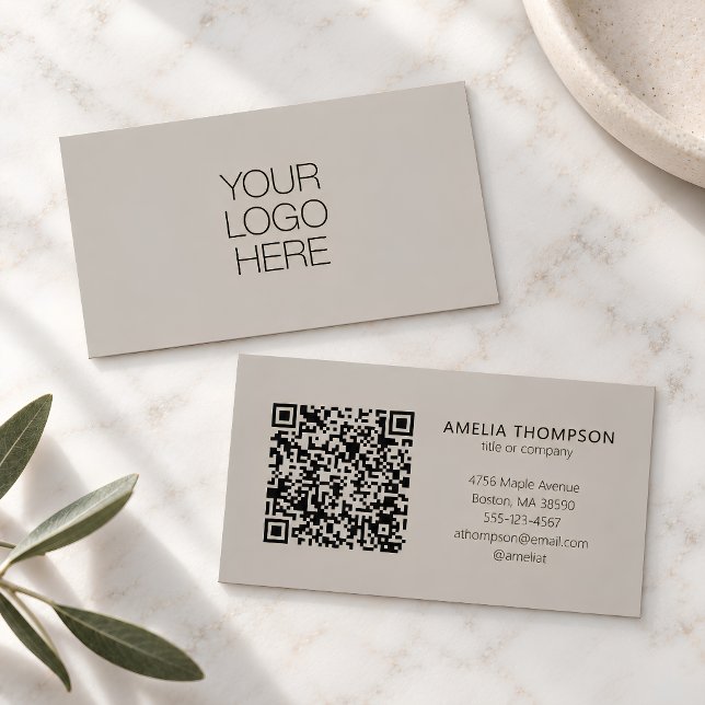 Professionelles Geschäftslogo Soft Taupe QR-Code Visitenkarte (Von Creator hochgeladen)