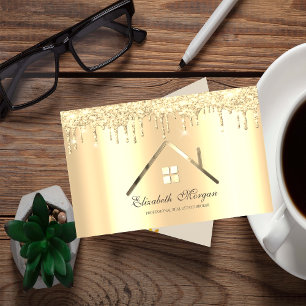 Professionelles Gold-Glitter-Tropfen-Immobilien Visitenkarte