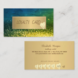 Professionelles grünes Bokeh, Rahmen, goldene Herz Treuekarte