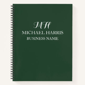 Professionelles grünes Monogramm Anfangsbuchstabe Notizbuch