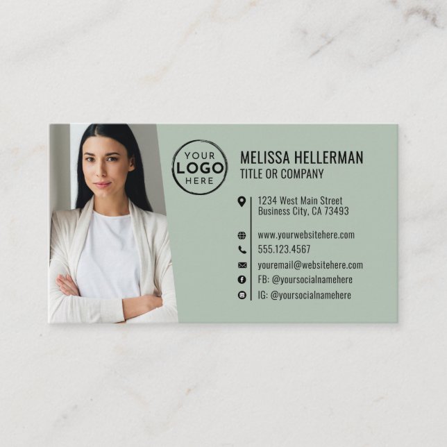 Professionelles grünes QR-Code-Foto-Logo Visitenkarte (Vorderseite)