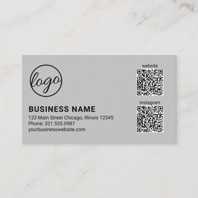 Professionelles hellgraues Logo-QR-Code Modern Visitenkarte (Vorderseite)