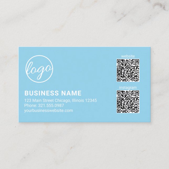 Professionelles Himmelblau-Logo QR-Code Modern Visitenkarte (Vorderseite)