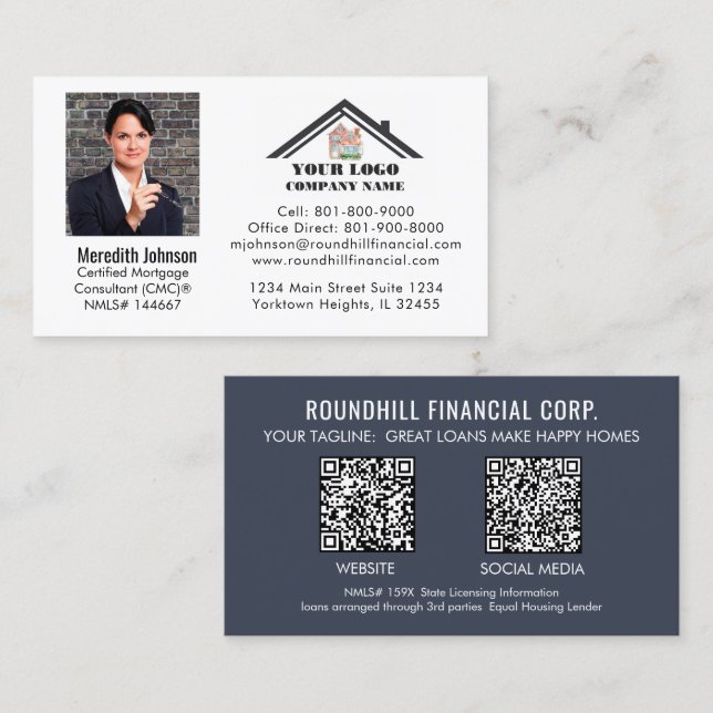 Professionelles Hypotheken-Foto-Logo-QR-Code Visitenkarte (Vorne/Hinten)