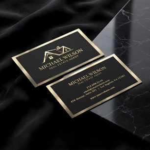 Professionelles Immobilien-Haus-Logo Schwarz & Gol Visitenkarte