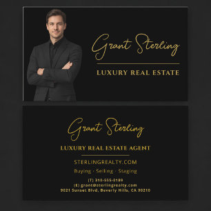 Professionelles Immobilien-Schwarz-Gold-Script Lux Visitenkarte