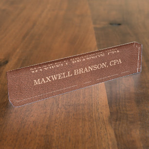 Professionelles Leder Braunes Namensschild Titel Namensplakette