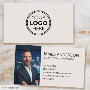 Professionelles Logo-Foto Minimalistisch Off-White Visitenkarte