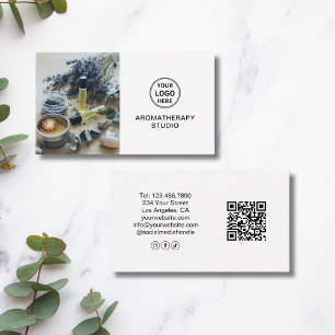 Professionelles Logo QR Aromatherapie Spa Weiß Visitenkarte