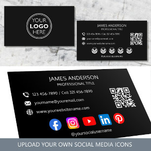 Professionelles Logo Social Media QR Code Schwarz Visitenkarte