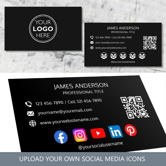 Professionelles Logo Social Media QR Code Schwarz Visitenkarte (Von Creator hochgeladen)