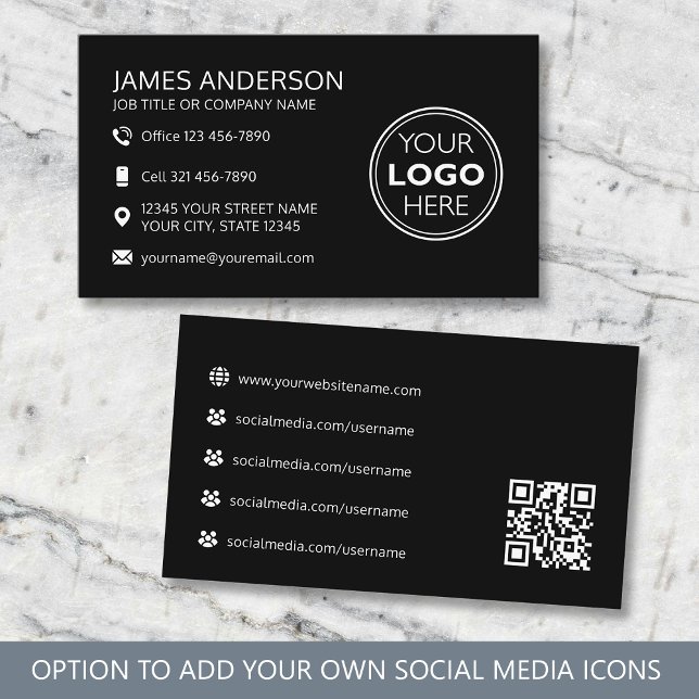 Professionelles Logo Social Media QR Code Schwarz Visitenkarte (Von Creator hochgeladen)