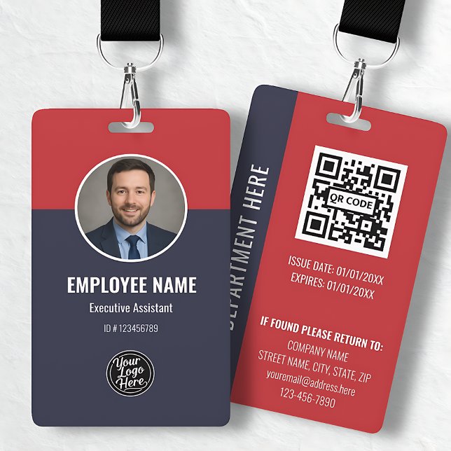 Professionelles Marineblau-Rotes Mitarbeiter-ID Ausweis (Professional Navy Blue Red Custom Employee ID Badge)