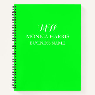 Professionelles neon-grünes Monogramm Anfangsbuchs Notizbuch