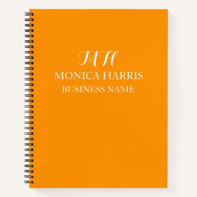 Professionelles orangefarbenes Monogramm-Anfangsbu Notizbuch (Vorderseite)