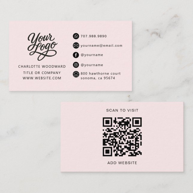 Professionelles Rosa-Logo QR-Code Visitenkarte (Vorne/Hinten)