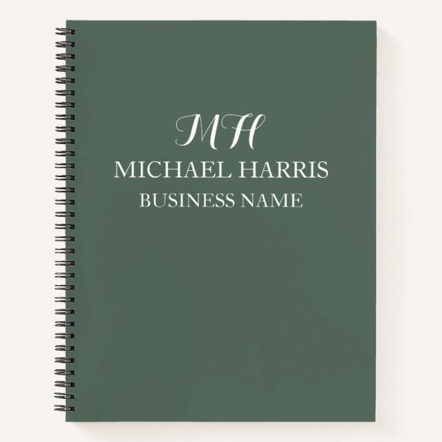 Professionelles Salbeigrün-Monogramm-Anfangsbuchst Notizbuch (Vorderseite)