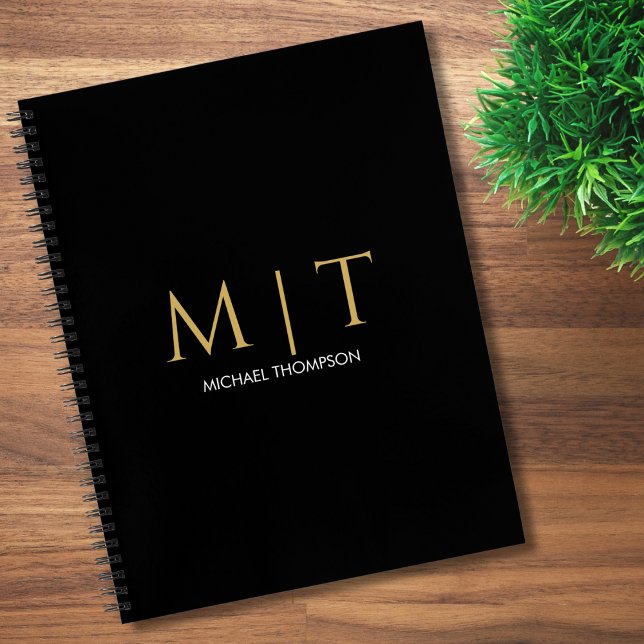 Professionelles schwarzes Gold modernes Monogramm  Notizbuch (Von Creator hochgeladen)