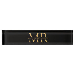 Professionelles schwarzes Gold-Monogramm-Namensini Namensplakette