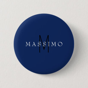 Professionelles schwarzes Monogramm Blau Ihr Name Button