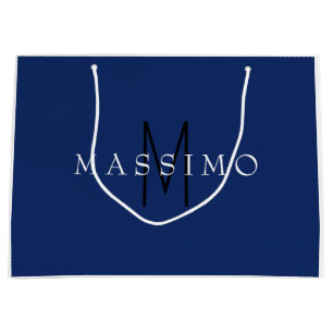 Professionelles schwarzes Monogramm Blau Ihr Name Große Geschenktüte