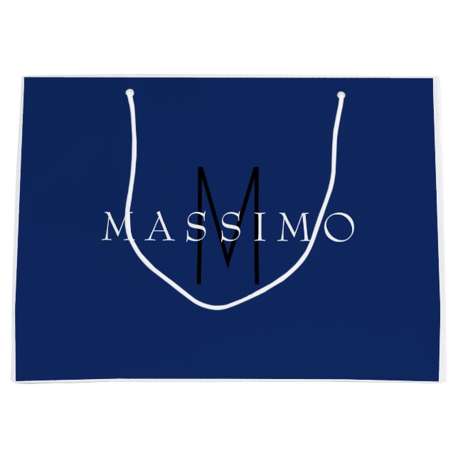 Professionelles schwarzes Monogramm Blau Ihr Name Große Geschenktüte (Vorderseite)