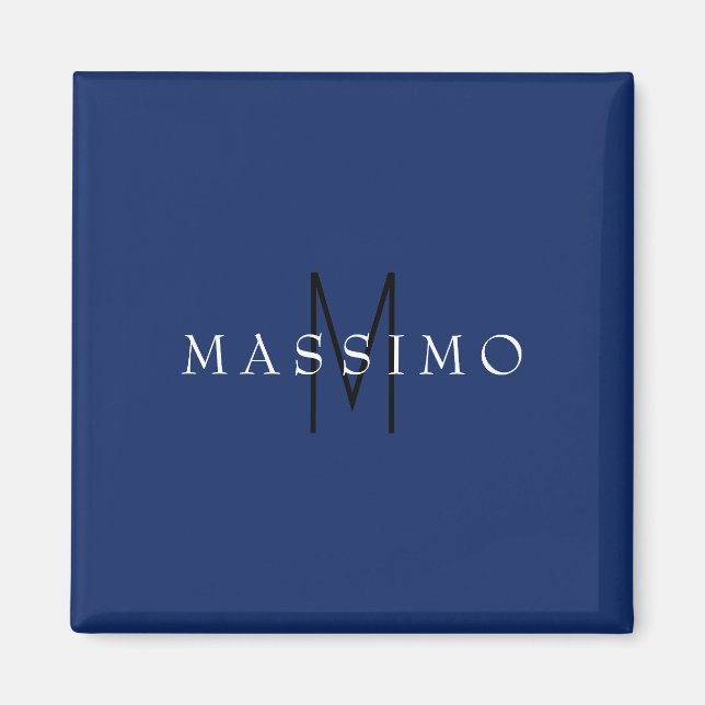 Professionelles schwarzes Monogramm Blau Ihr Name Magnet (Vorne)
