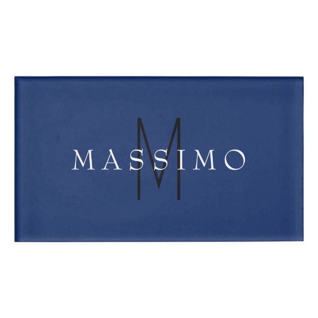 Professionelles schwarzes Monogramm Blau Ihr Name Namenschild (Vorderseite)