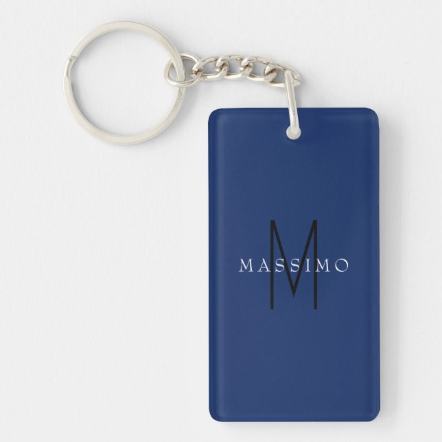 Professionelles schwarzes Monogramm Blau Ihr Name Schlüsselanhänger (Vorderseite)