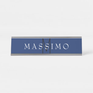 Professionelles schwarzes Monogramm Blau Ihr Name Schreibtischnamensplakette