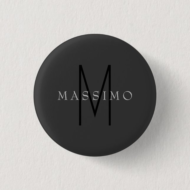 Professionelles schwarzes Monogramm grau Ihr Name Button (Vorderseite)
