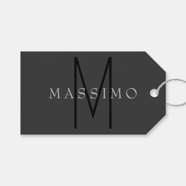 Professionelles schwarzes Monogramm grau Ihr Name Geschenkanhänger (Vorderseite (Horizontal))