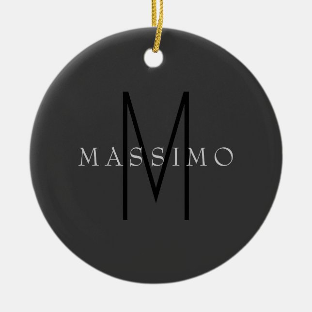 Professionelles schwarzes Monogramm grau Ihr Name Keramik Ornament (Vorne)