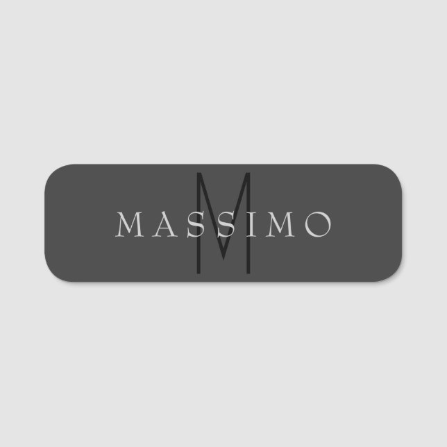 Professionelles schwarzes Monogramm grau Ihr Name Namensschild (Vorderseite)