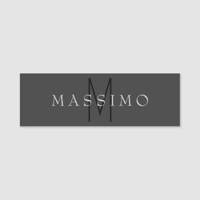 Professionelles schwarzes Monogramm grau Ihr Name Namensschild (Vorderseite)