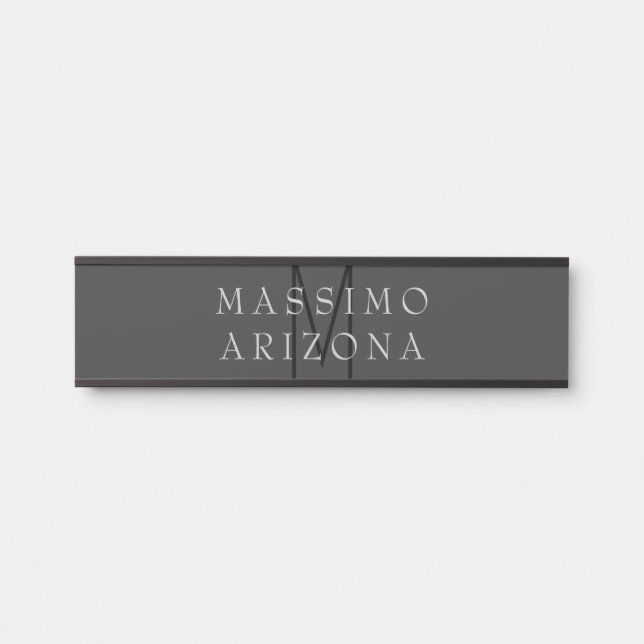 Professionelles schwarzes Monogramm grau Ihr Name Türschild (Vorderseite )