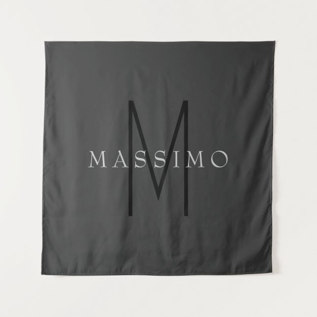 Professionelles schwarzes Monogramm grau Ihr Name Wandteppich (Vorderseite)