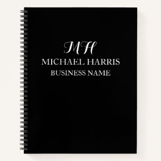 Professionelles schwarzes Monogramm Initial Geschä Notizbuch