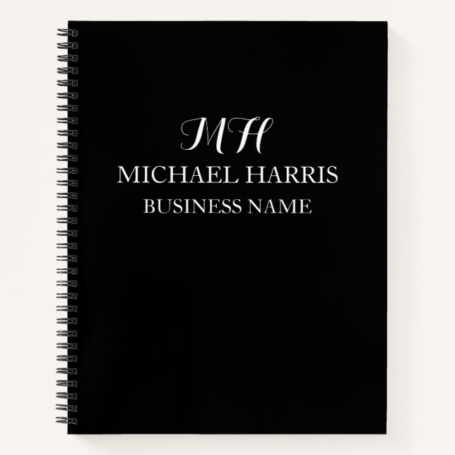 Professionelles schwarzes Monogramm Initial Geschä Notizbuch (Vorderseite)